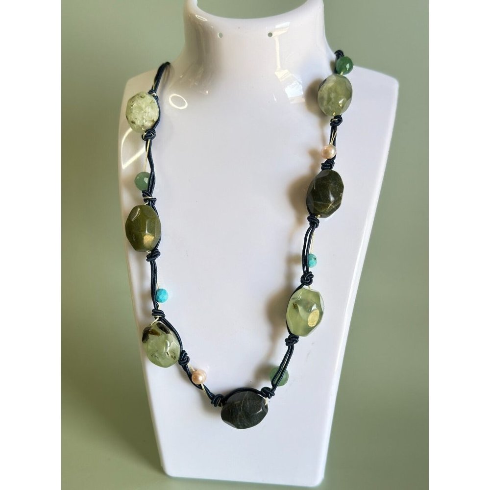 Sigrid Olsen Green Prehnite Jasper Gemstone Chunky Necklace Designer Signed NWT - Picture 1 of 10